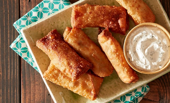 
Southwestern Egg Rolls with Avocado Cilantro Sauce
