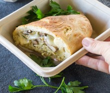 Pesto Chicken, Mushroom, and Swiss Calzone