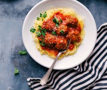 Sheet Pan Spaghetti Squash with Turkey Meatballs