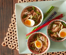 Spicy Miso Soup with Roasted Shiitake Mushrooms and Green Beans