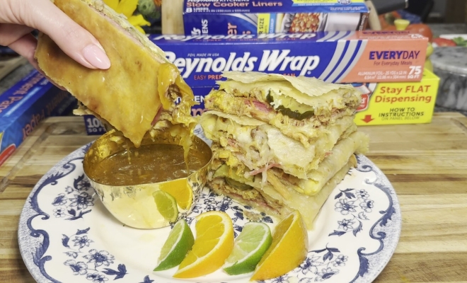 
Cuban Sandwich Inspired Sheet Pan Quesadilla
