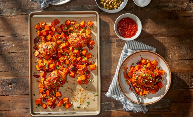 
Sheet Pan Harissa Chicken
