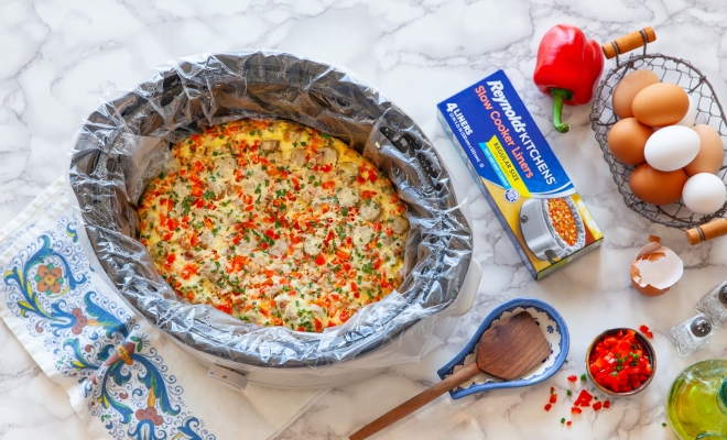 
Slow Cooker Egg Casserole with Sausage, Bacon and Cheese
