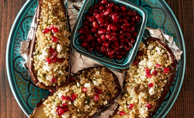 
Stuffed Eggplant with Israeli Couscous
