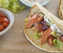 Grilled Salmon Greek Pitas